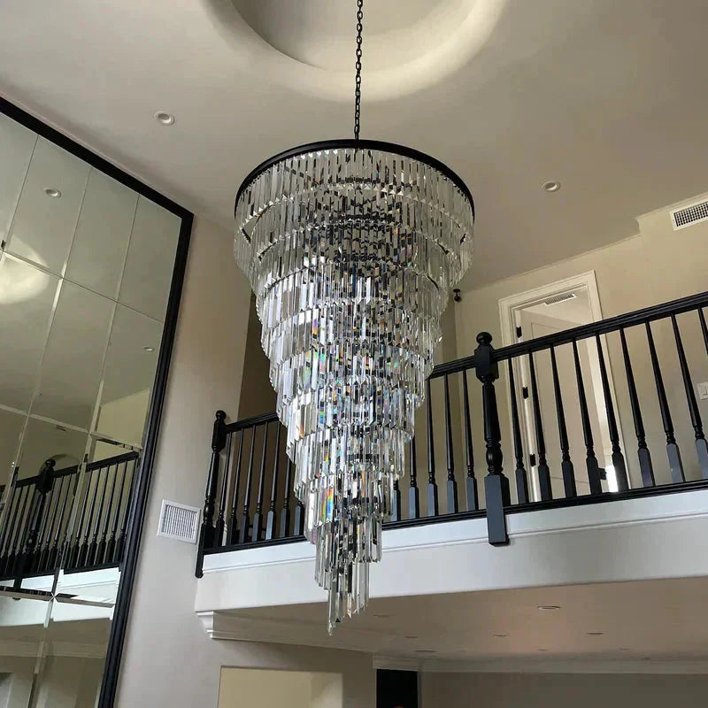 Extra Large Multi-Tiered Spiral Crystal Chandelier In Black Finish