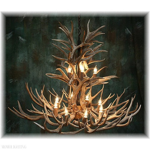 12 Light Reagan Tall Mule Deer Antler Chandelier 42"-Momo Lighting