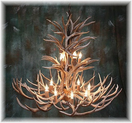 12 Light Reagan Tall Mule Deer Antler Chandelier 42"-Momo Lighting