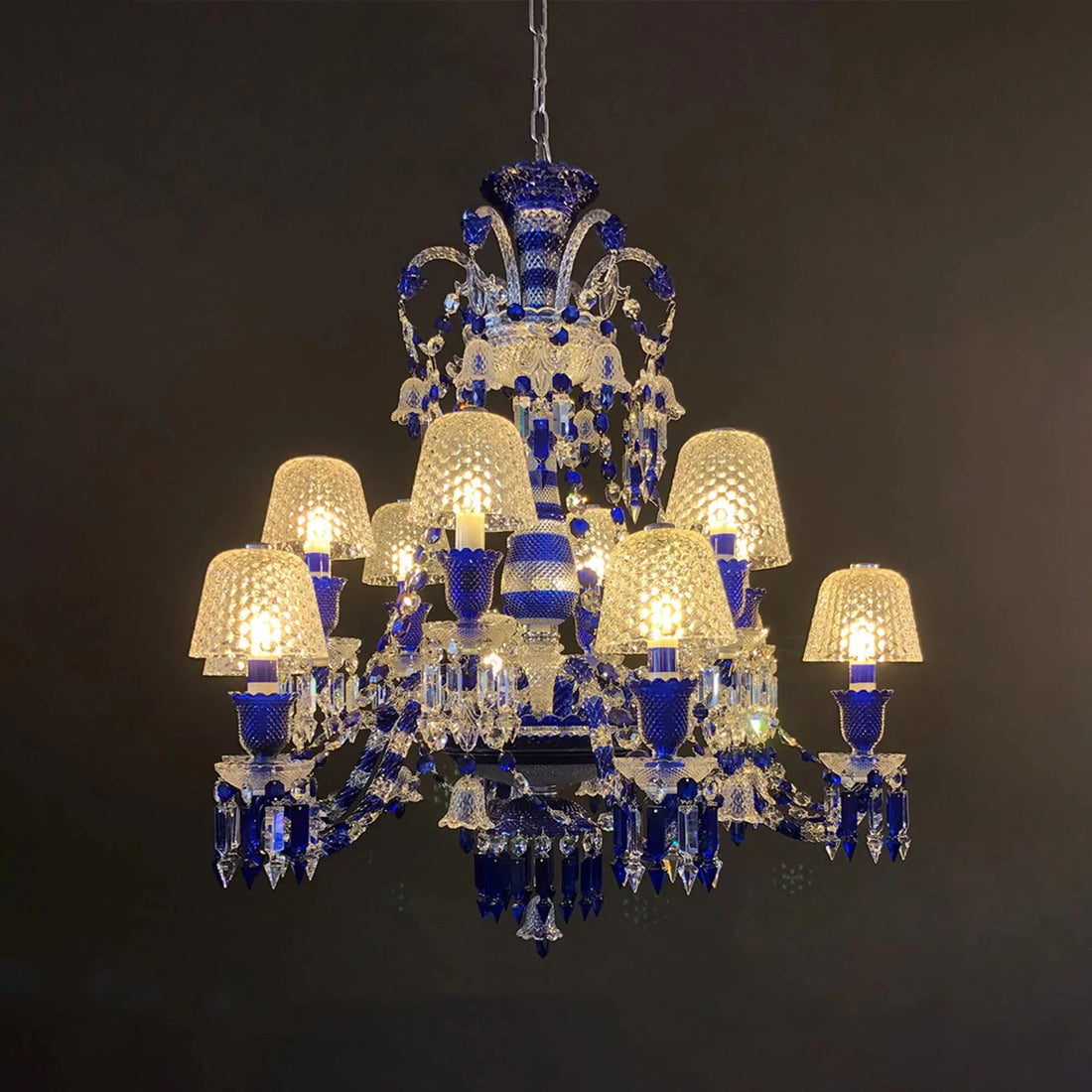 12 Lights Chandelier Blue & Clear Crystal Lighting - Blushlighting