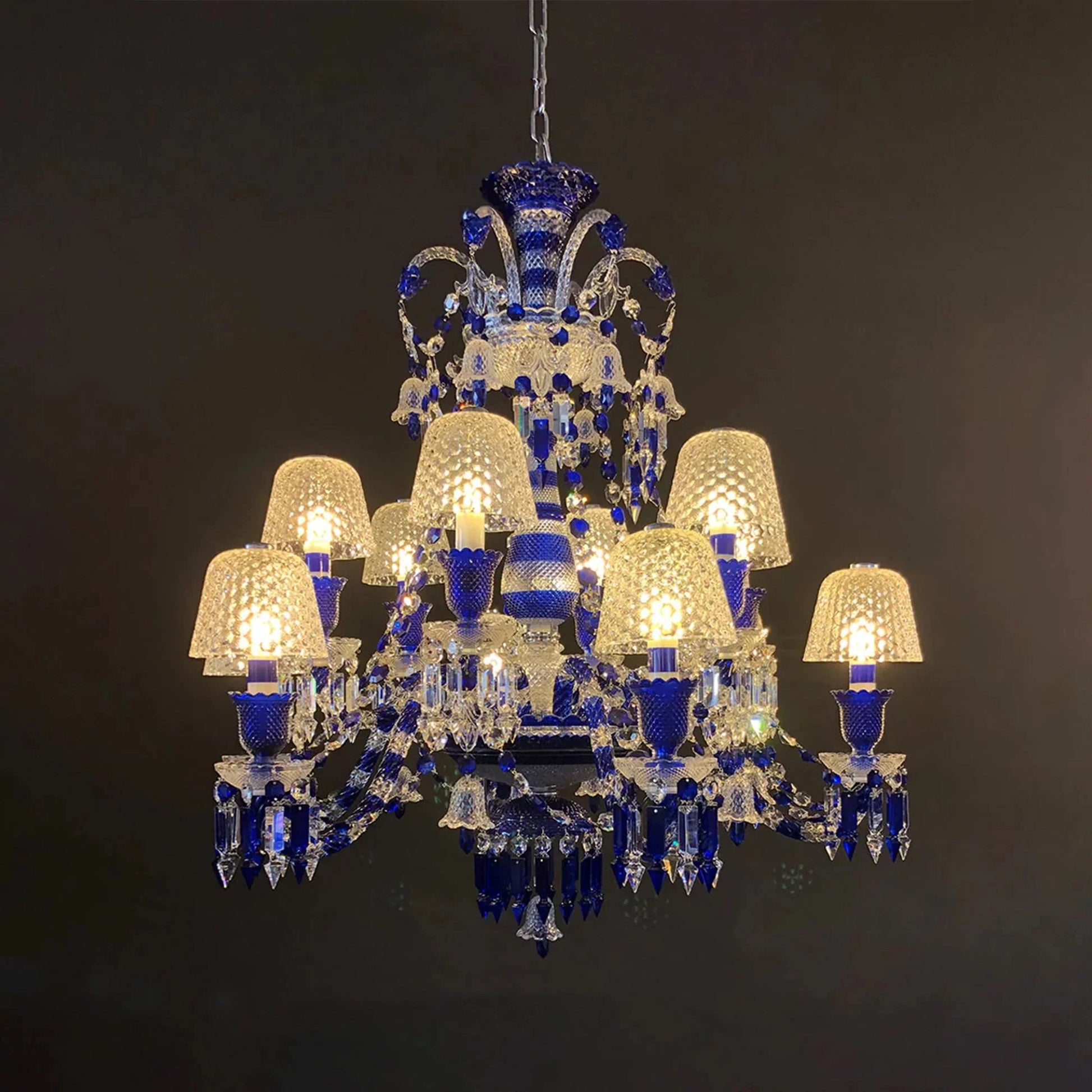 12 Lights Chandelier Blue & Clear Crystal Lighting - Blushlighting