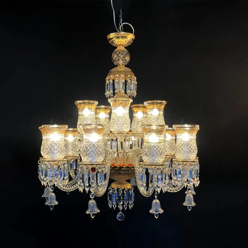 15 Lights Crystal Chandelier Gold & Clear Crystal Lighting - Blushlighting