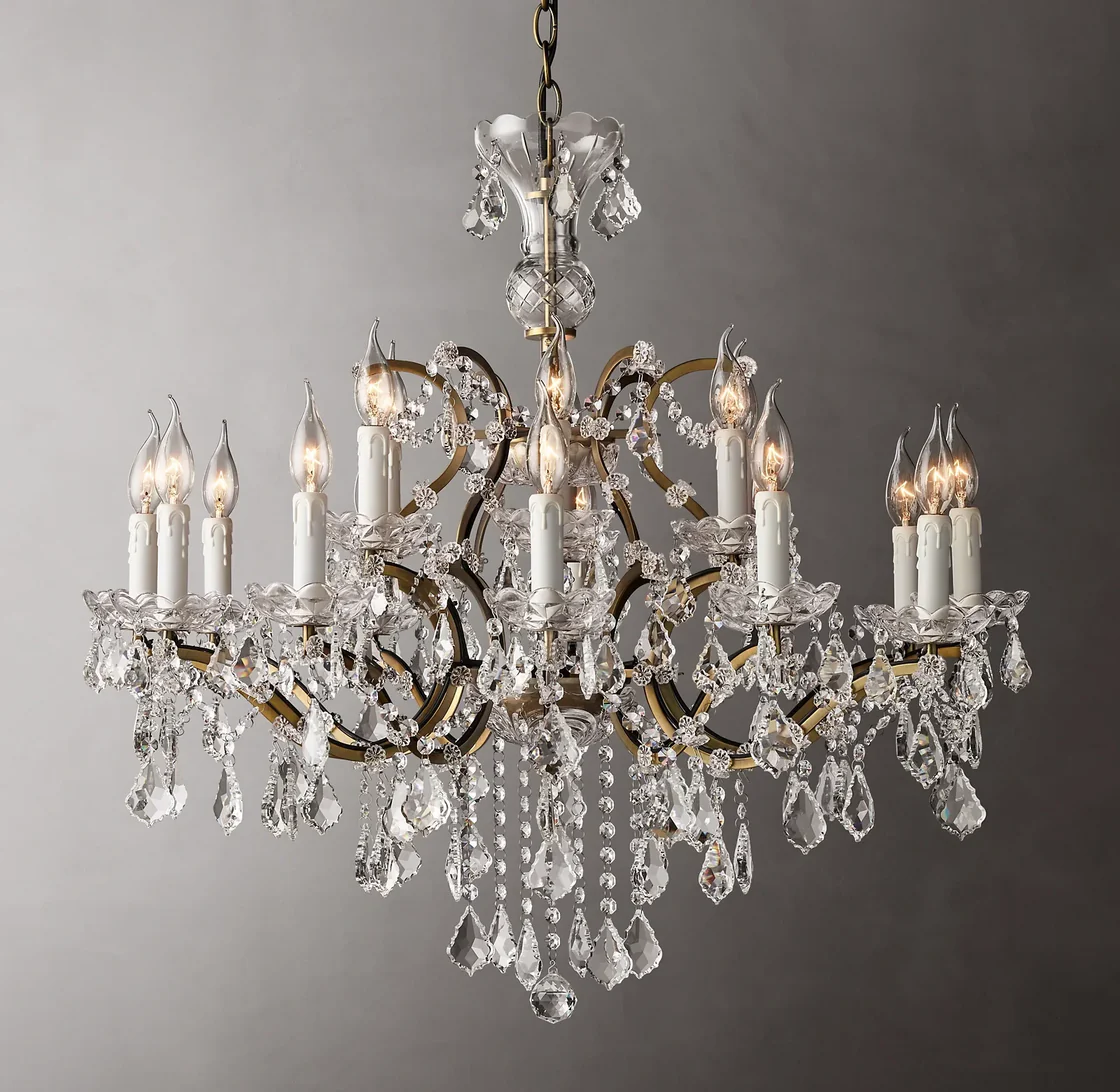 Rococo Iron & Crystal Round Chandelier D33''