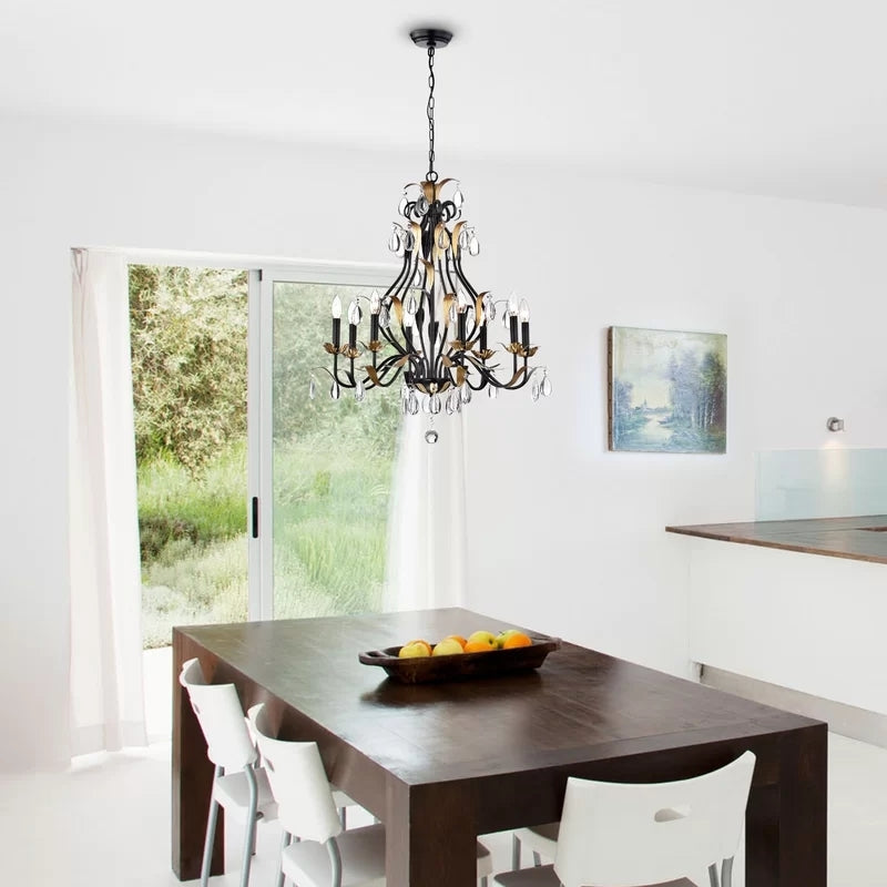 chandeliers,chandelier,candle,iron,crystal,raindrop,dining room,living room