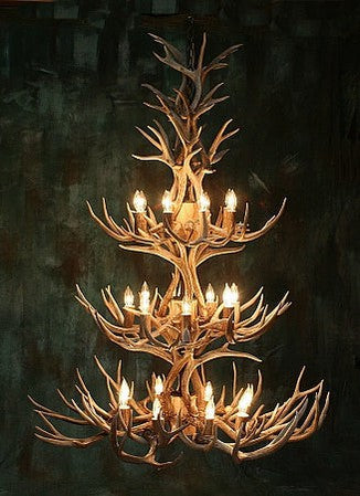 24 Light Reagan Tall Mule Deer Antler Chandelier 60"H-Momo Lighting