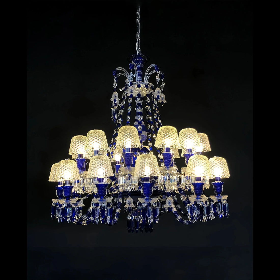 24 Lights Chandelier Blue & Clear Crystal Lighting - Blushlighting
