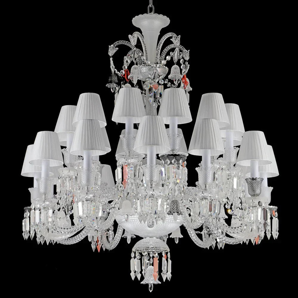 24 Lights Premium Crystal Chandelier with Lampshades - Blushlighting