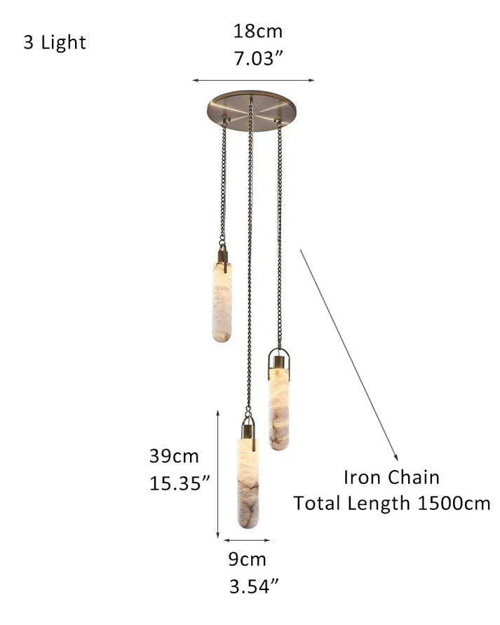 1/3/5/7/9/12/15-light LED Multi-Drop Aged Brass Hanging Lights for hall | alabaster shade