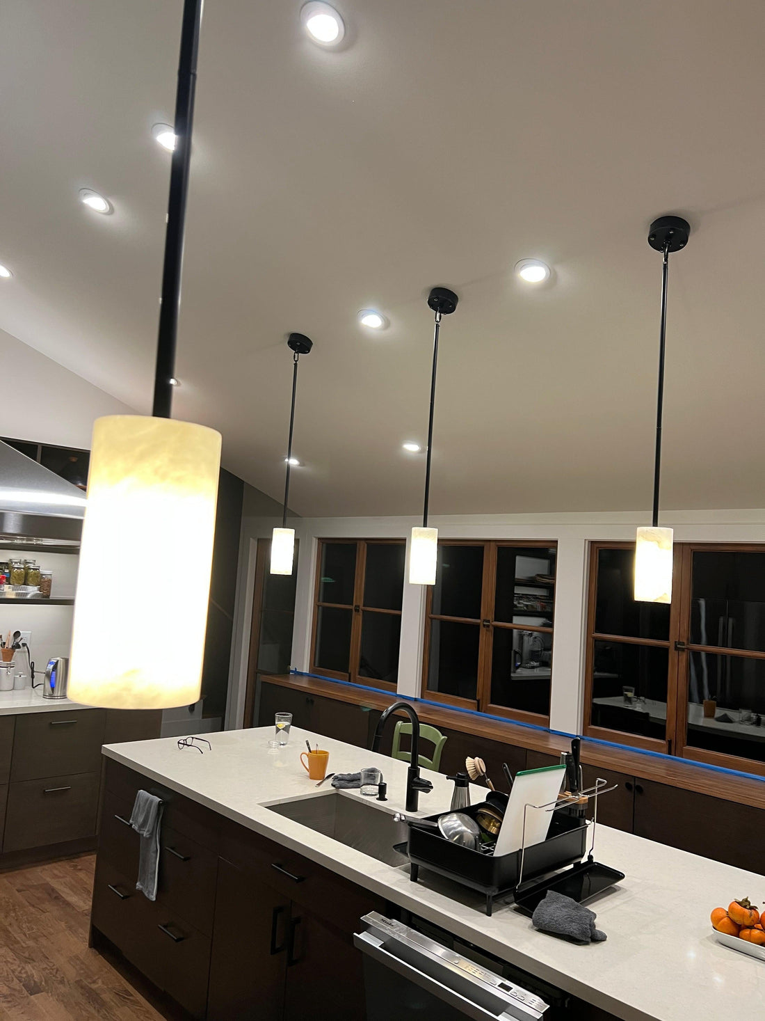 Hand Carved Alabaster Cylinder Pendent