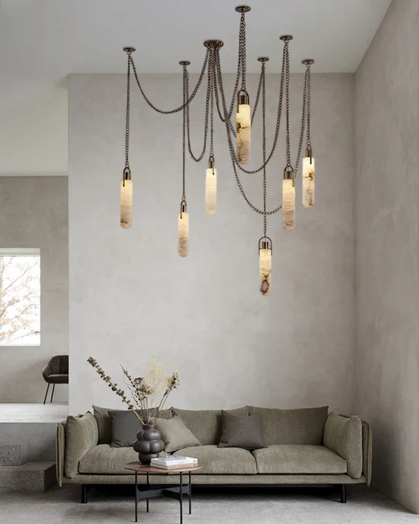 LUXURY MODERN ALABASTER FLINT 5 LIGHT LED MULTI-DROP PENDANT