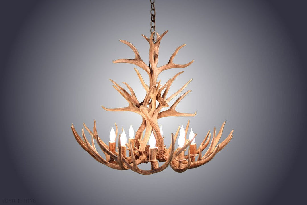 8 Light Reagan Tall Mule Deer Antler Chandelier 36"H-Momo Lighting
