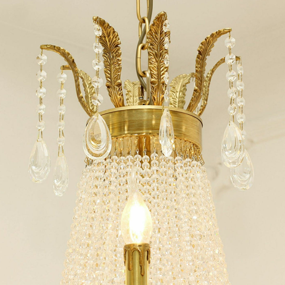 8/12/15 Lights Decorative Empire Brass Candles Crystal Chandelier Romantic Foyer Living Room Ceiling Light Fixture in Pure Copper Finish-Momo Lighting