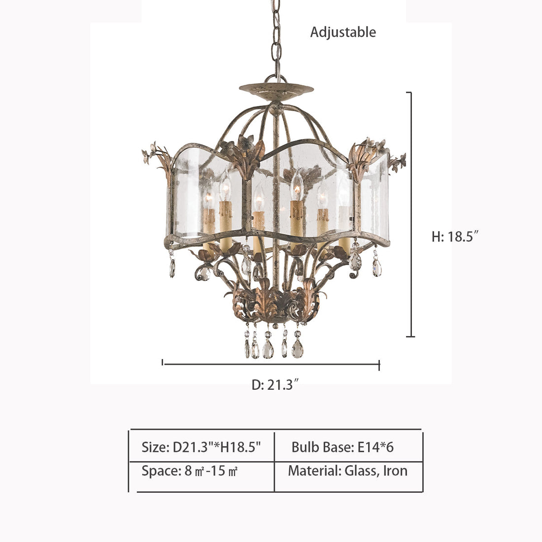 Affordable Retro Wrought Iron Glass Shade Candle Pendant Chandelier for Dining Room/Bedroom-Momo Lighting
