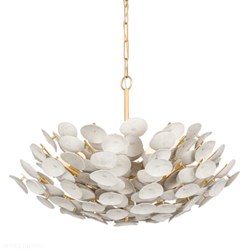 Aimi 9 Vintage Gold Ceramics Leaf Chandelier Ceiling Light-Momo Lighting