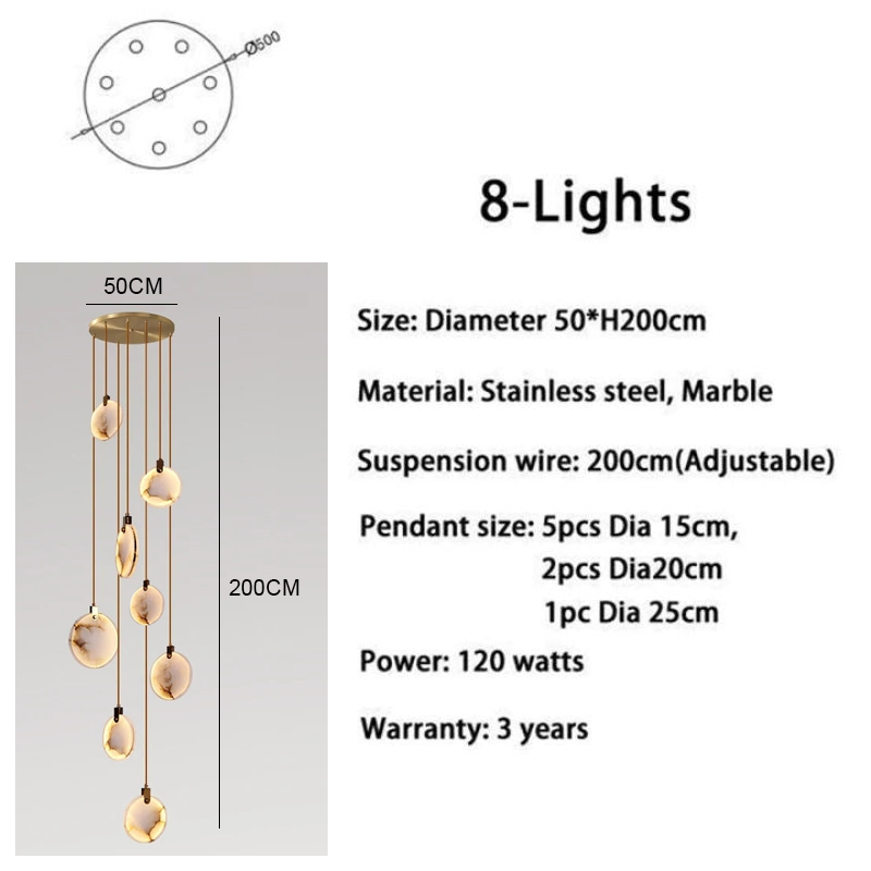 Alabaster Long Staircase Chandelier 5 styles-Momo Lighting