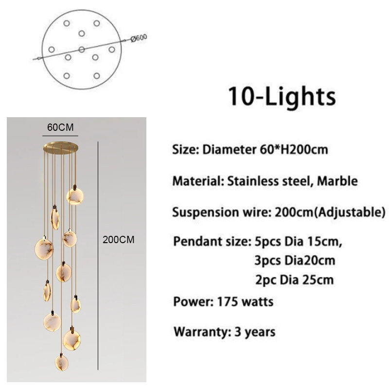 Alabaster Long Staircase Chandelier 5 styles-Momo Lighting