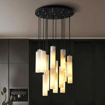 Alabaster Modern Cylindrical Round Chandelier 79"H-Momo Lighting