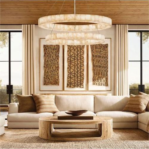 Alabaster Riven Two-Tier Round Chandelier 60"-Momo Lighting