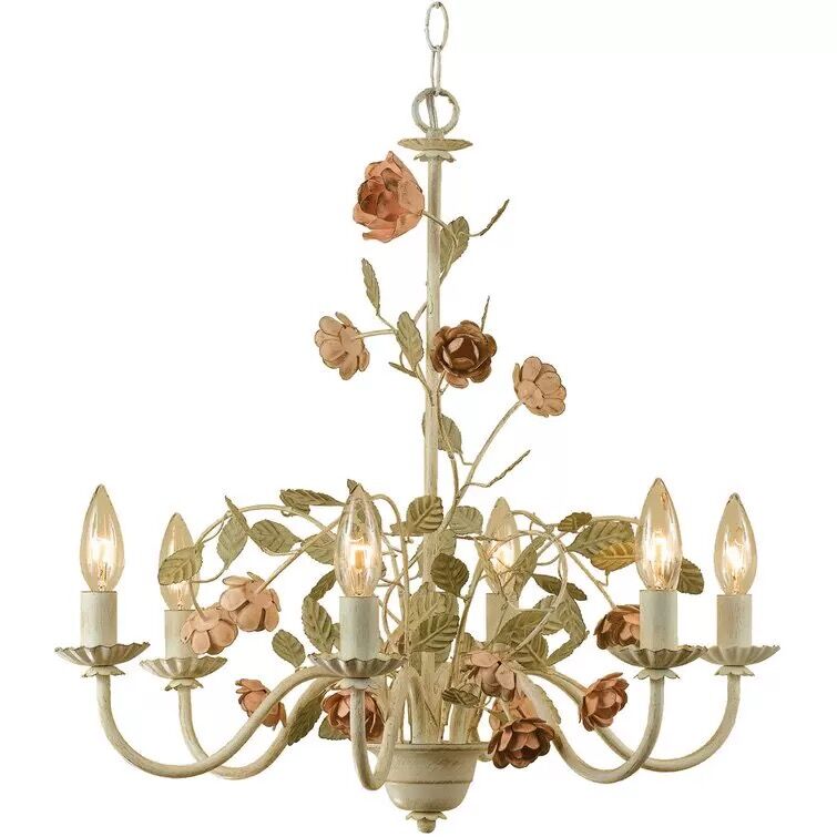 American Country Style Rustic Vintage Wrought Iron Flower Rose Chandelier Art Lamp for Bedroom Study Dining Room-Momo Lighting