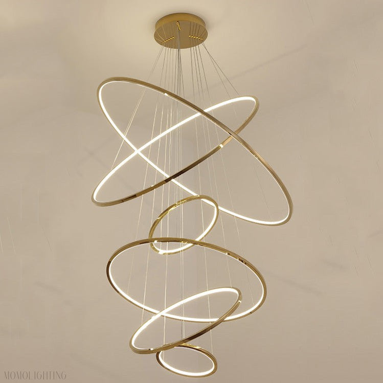 Amina Gold Multi Rings Chandelier for Lobby Villa