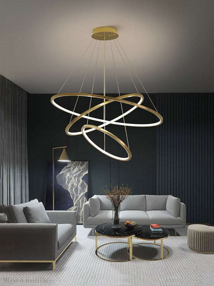 Amina Gold Multi Rings Chandelier for Lobby Villa-Momo Lighting