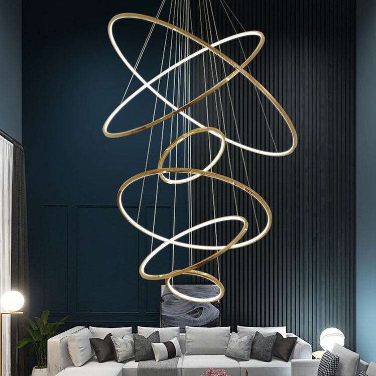 Amina Gold Multi Rings Chandelier for Lobby Villa