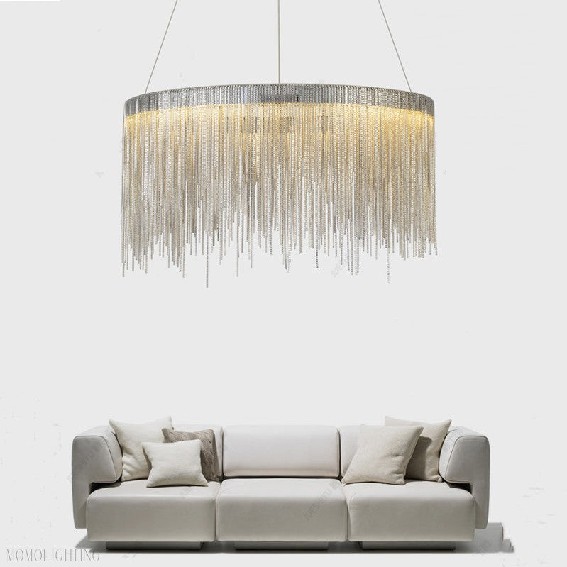 Angelina Aluminum Chain Tassel Round Chandelier-Momo Lighting