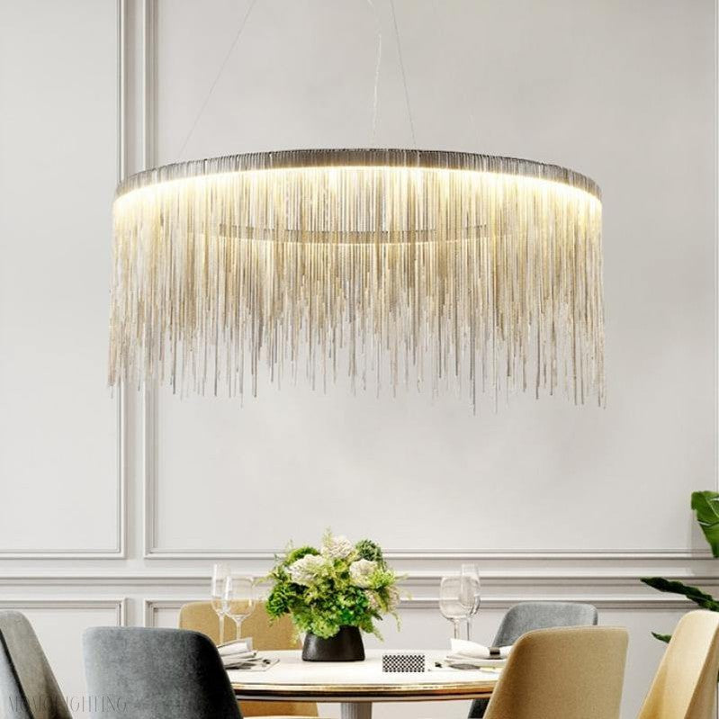 Angelina Aluminum Chain Tassel Round Chandelier-Momo Lighting