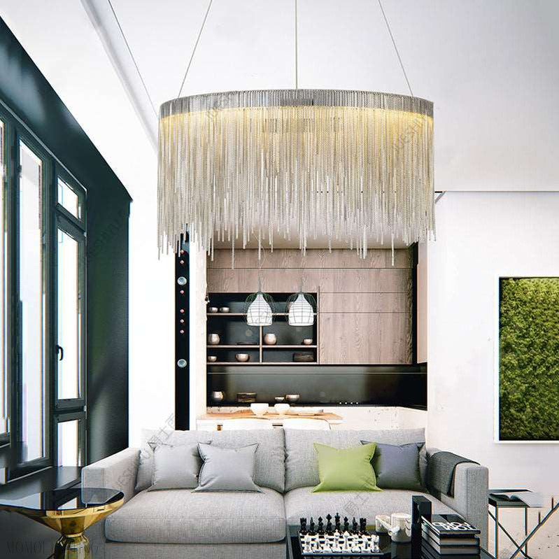 Angelina Aluminum Chain Tassel Round Chandelier-Momo Lighting