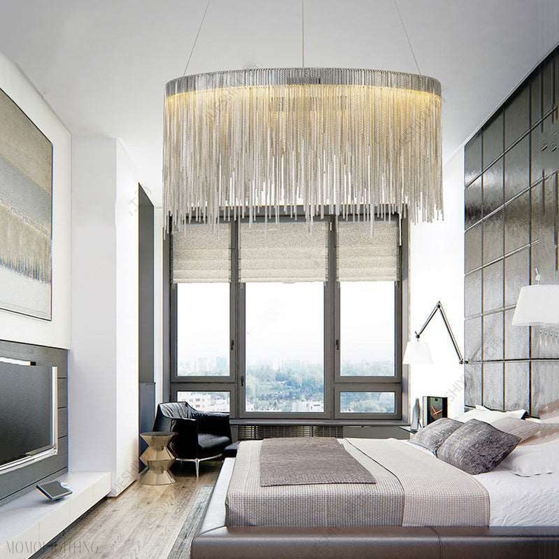 Angelina Aluminum Chain Tassel Round Chandelier-Momo Lighting