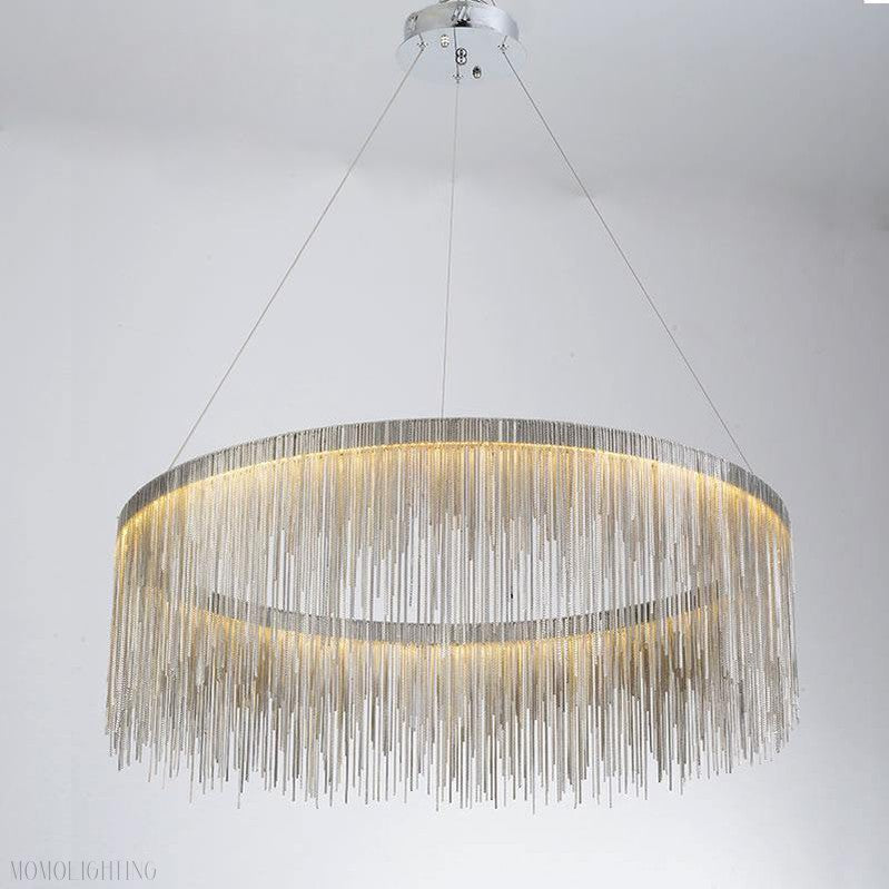 Angelina Aluminum Chain Tassel Round Chandelier-Momo Lighting