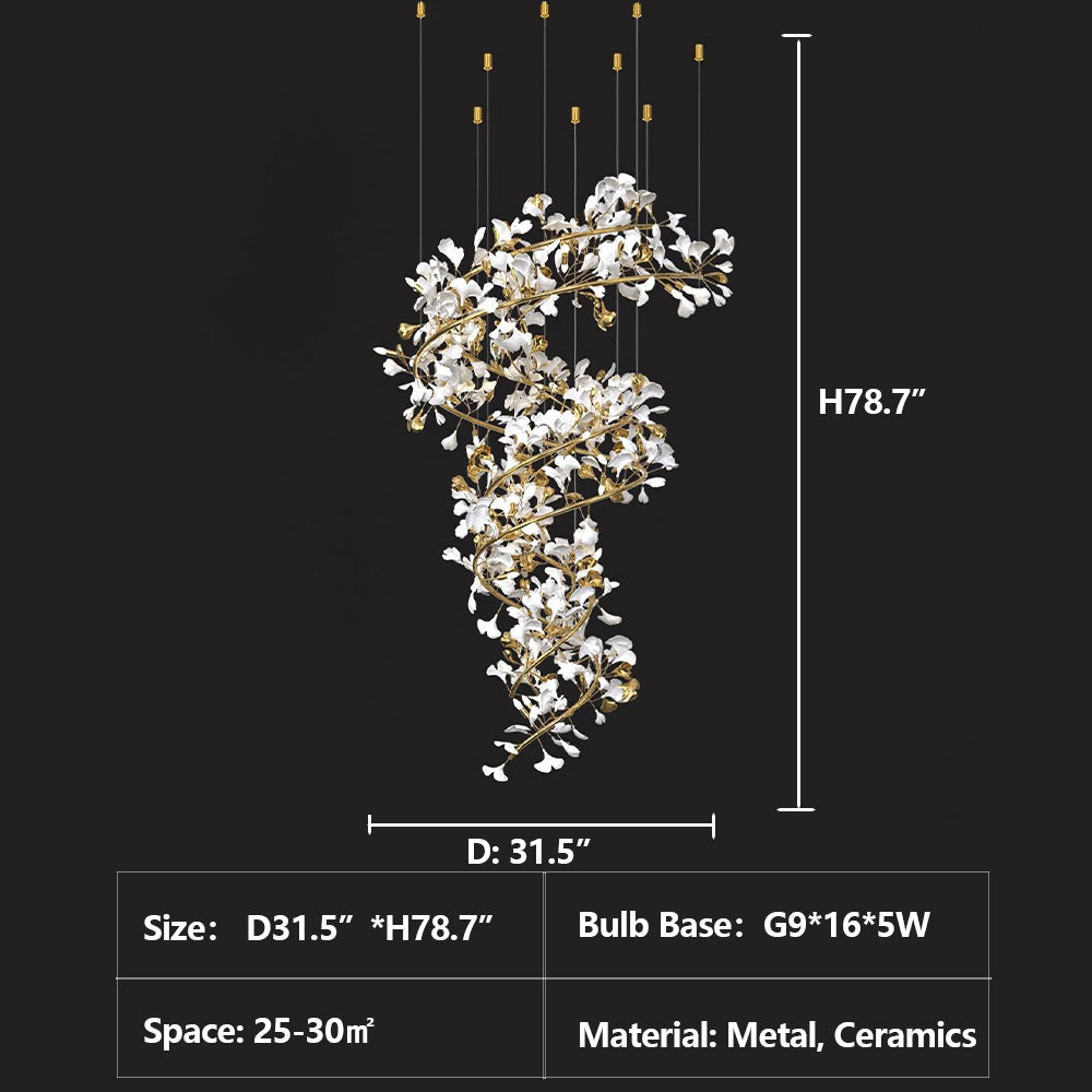 Art Design Ceramic Ginkgo Chandelier for Living Room/Staircase/Entryway/Foyer-Momo Lighting