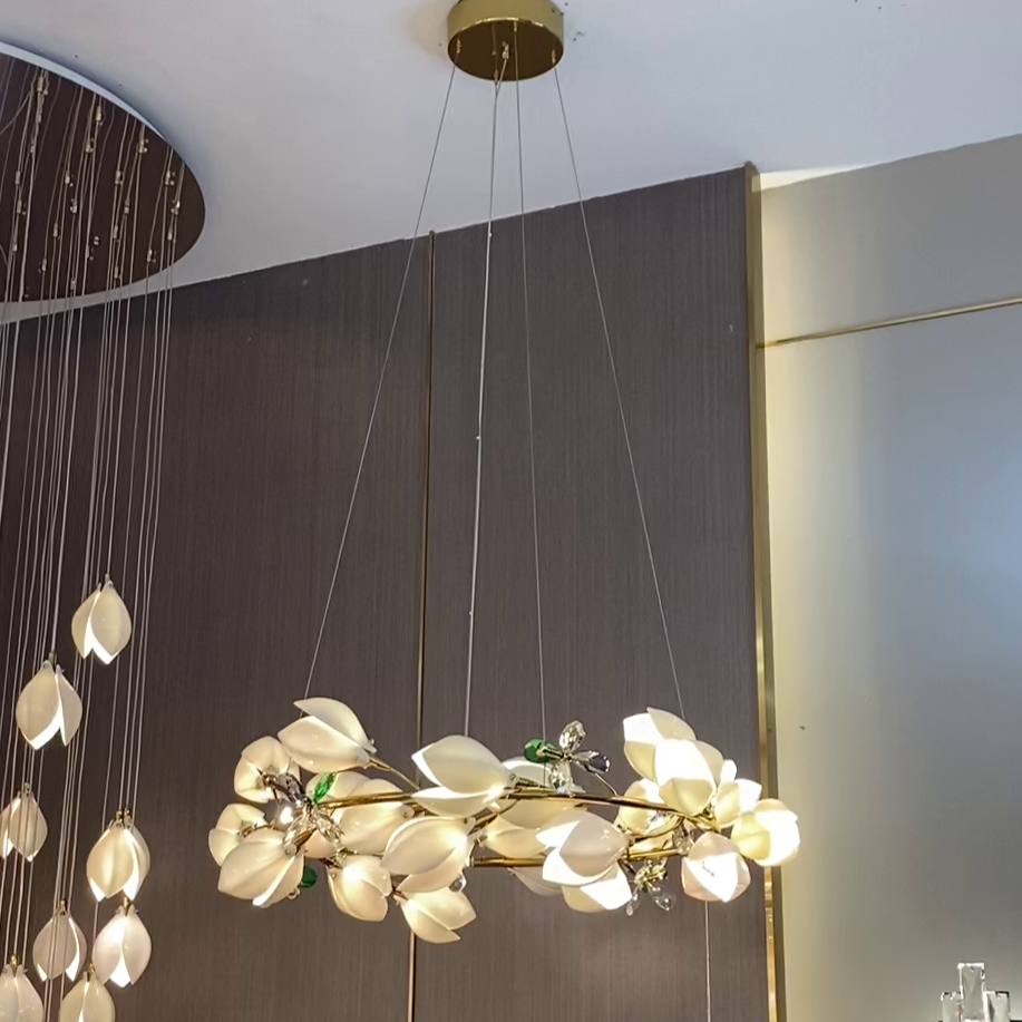 Art Design Creative Ceramic Magnolia Ring/Linear Chandelier for Bedroom/Living Room/Dining Room/Kitchen Island-Momo Lighting