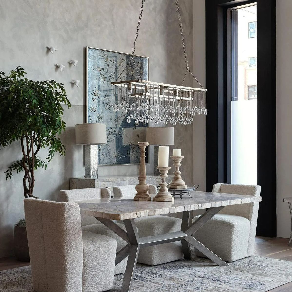 Aubrey Crystal Ball Rectangular Chandelier 47'' 60''-Momo Lighting