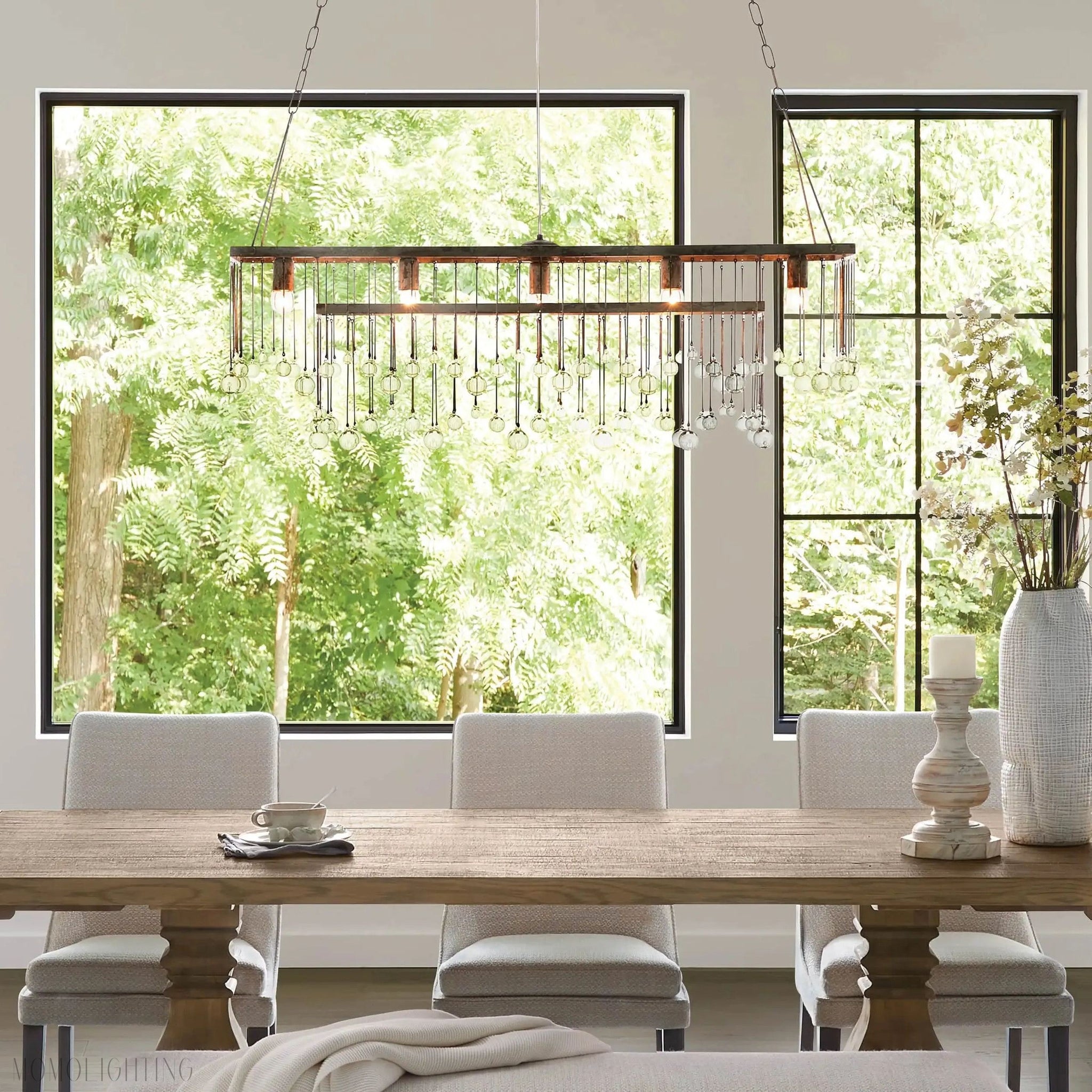 Aubrey Crystal Ball Rectangular Chandelier 47'' 60''-Momo Lighting