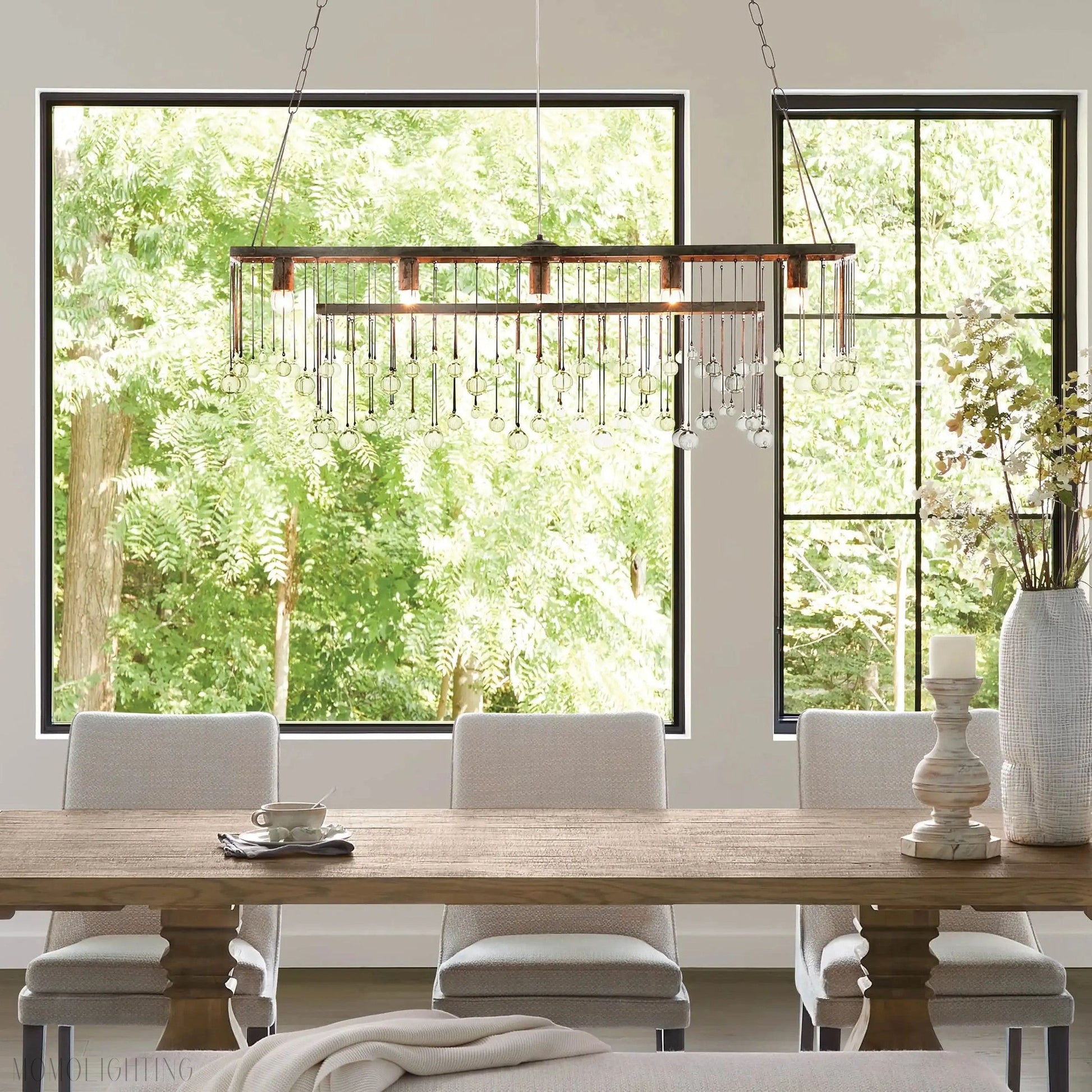 Aubrey Crystal Ball Rectangular Chandelier 47'' 60''-Momo Lighting