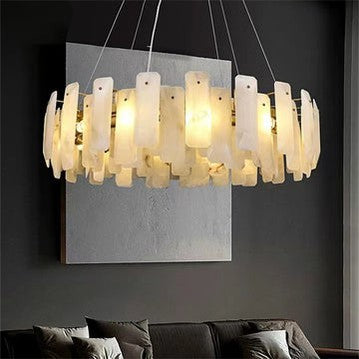 August Marble Alabaster Round chandelier-Momo Lighting