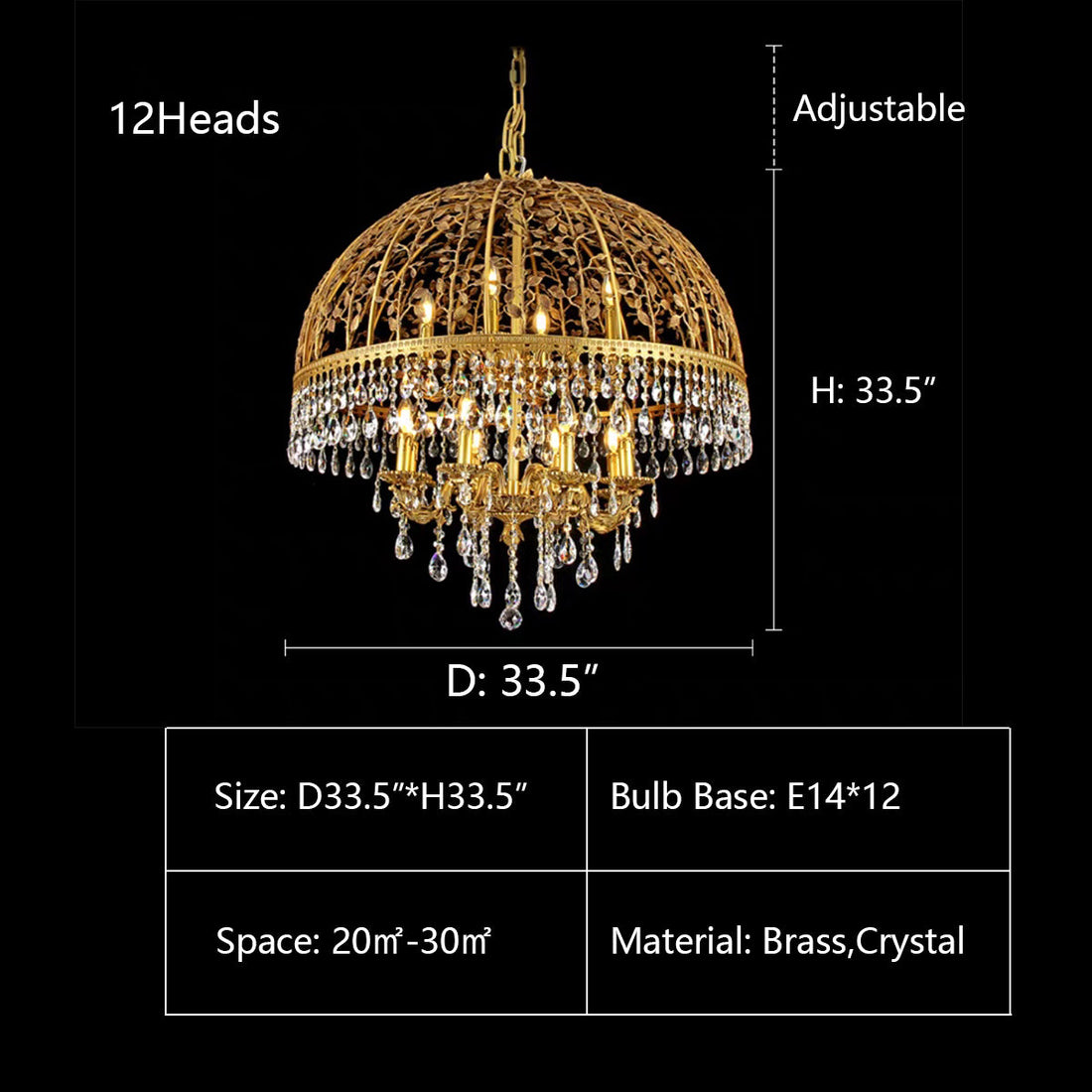 Baroque Luxury Full Copper Crystal Pendent Candle Chandelier for Entryway/Foyer/Dining Room-Momo Lighting