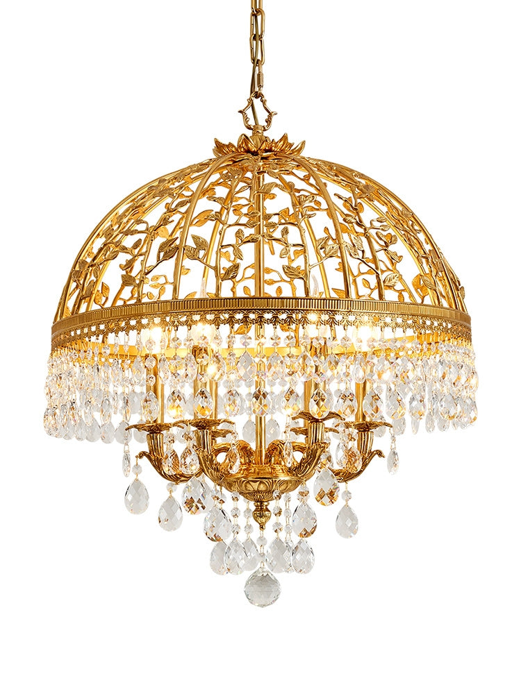 Baroque Luxury Full Copper Crystal Pendent Candle Chandelier for Entryway/Foyer/Dining Room-Momo Lighting