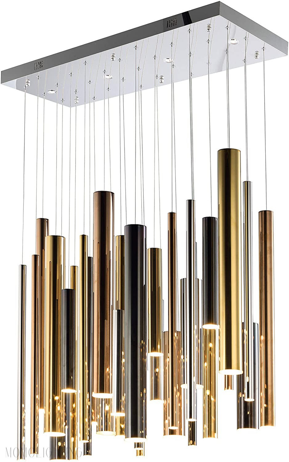Bellini Rectangular Tri-Tone Tubular Pendant Light Chandelier-Momo Lighting