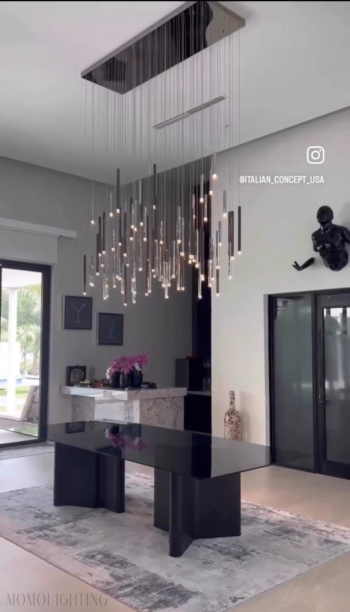 Bellini Rectangular Tri-Tone Tubular Pendant Light Chandelier-Momo Lighting