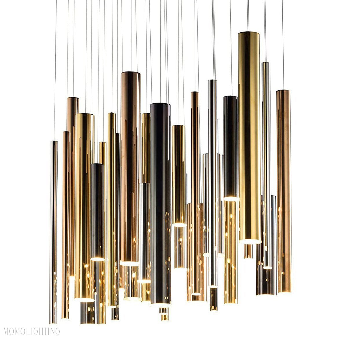 Bellini Square Tri-Tone Tubular Pendant Light Chandelier-Momo Lighting