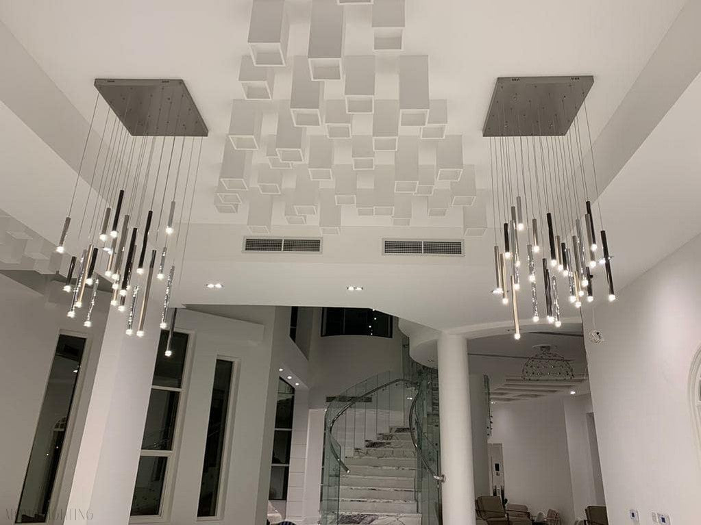 Bellini Square Tri-Tone Tubular Pendant Light Chandelier-Momo Lighting