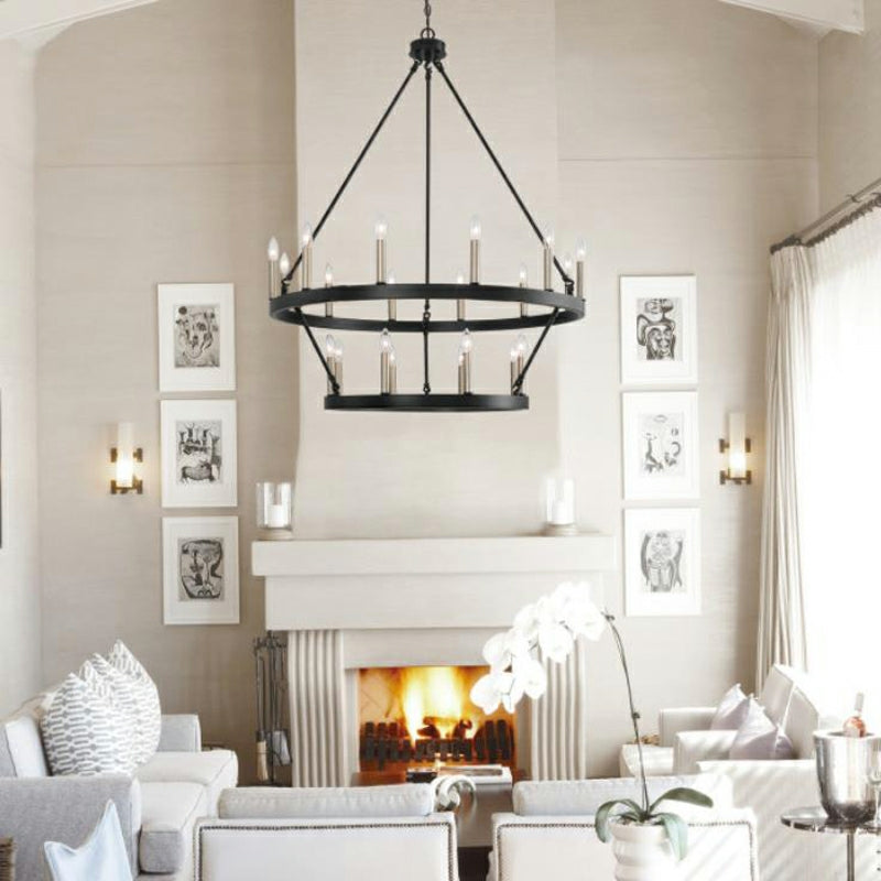 Black/ Brass Dust Wagon Wheel Chandelier Candle Style Farmhouse Vintage Ceiling Light For Living Room-Momo Lighting