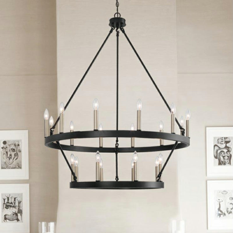 Black/ Brass Dust Wagon Wheel Chandelier Candle Style Farmhouse Vintage Ceiling Light For Living Room-Momo Lighting