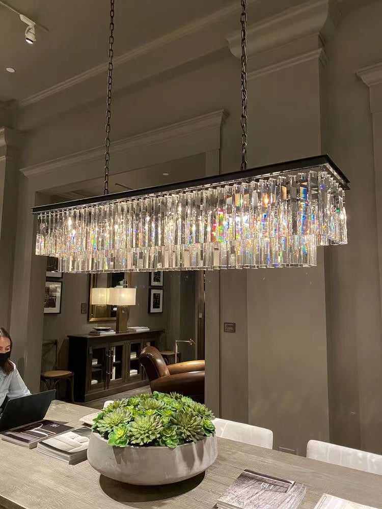 Black/ Gold Finish Iron Cake Tiered Shape Crystal Chandelier Round Living Room Ceiling Light Fixture-Momo Lighting