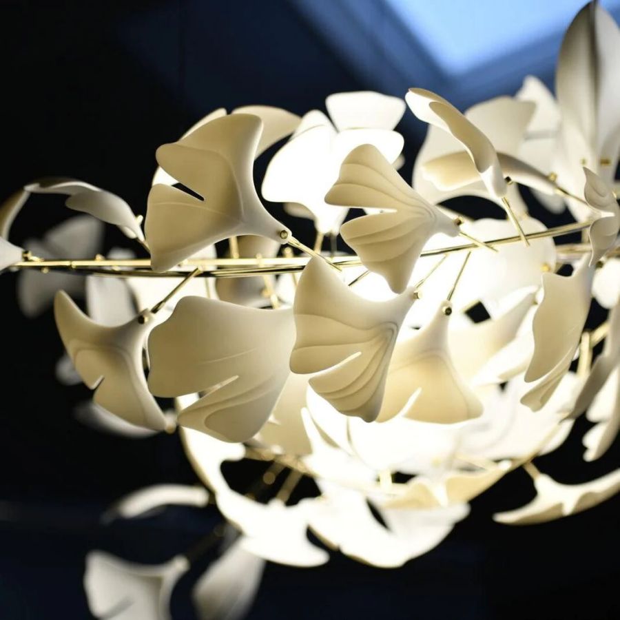 Boat-Shaped Ceramic Ginkgo Leaf Chandelier-Momo Lighting