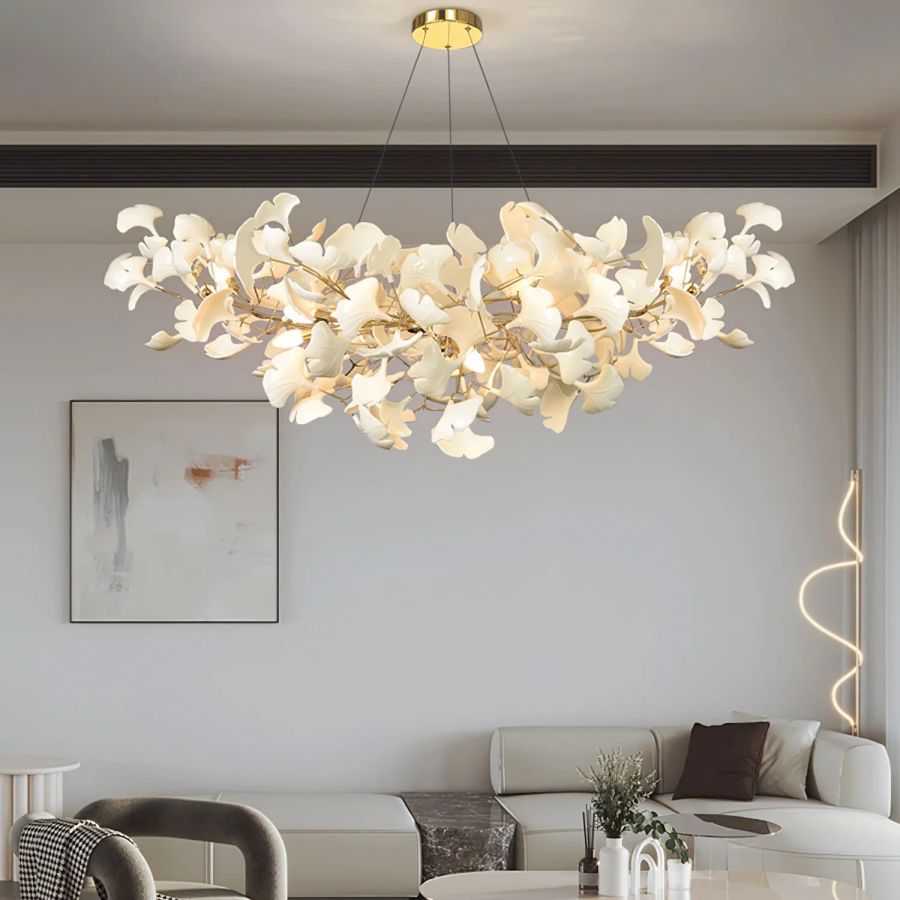 Boat-Shaped Ceramic Ginkgo Leaf Chandelier-Momo Lighting