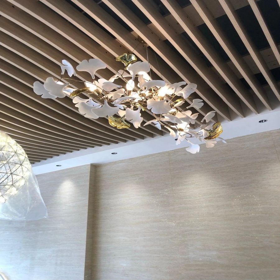 Boat-Shaped Ceramic Ginkgo Leaf Chandelier-Momo Lighting