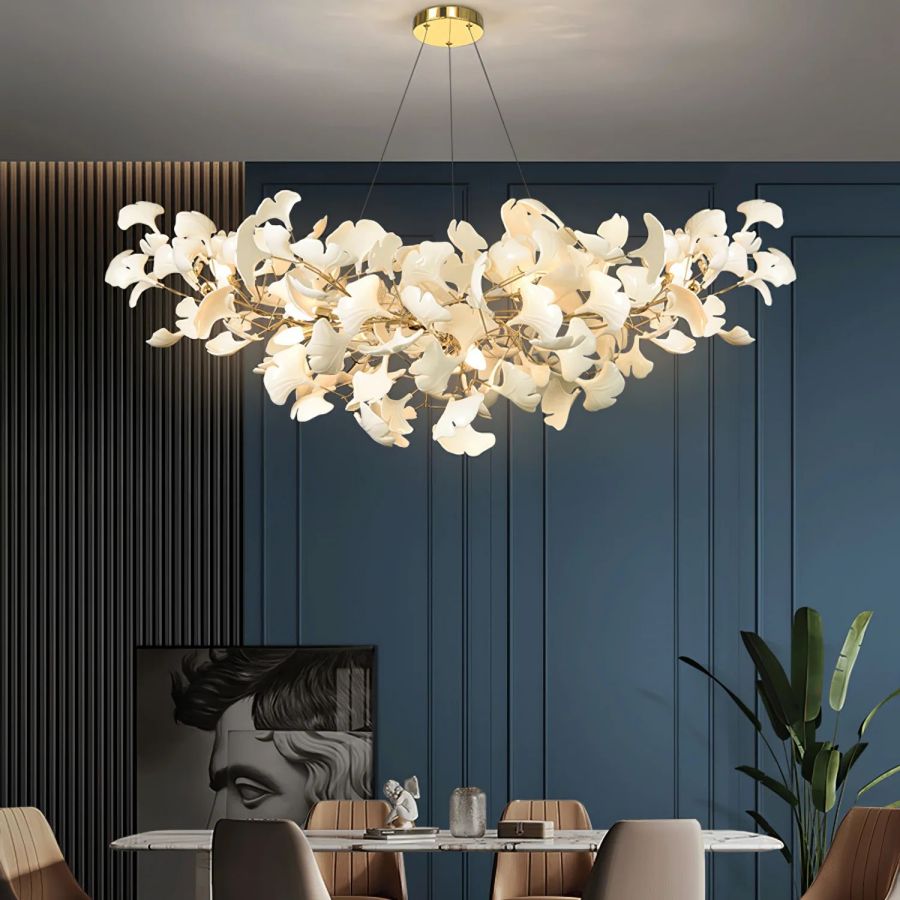 Boat-Shaped Ceramic Ginkgo Leaf Chandelier-Momo Lighting